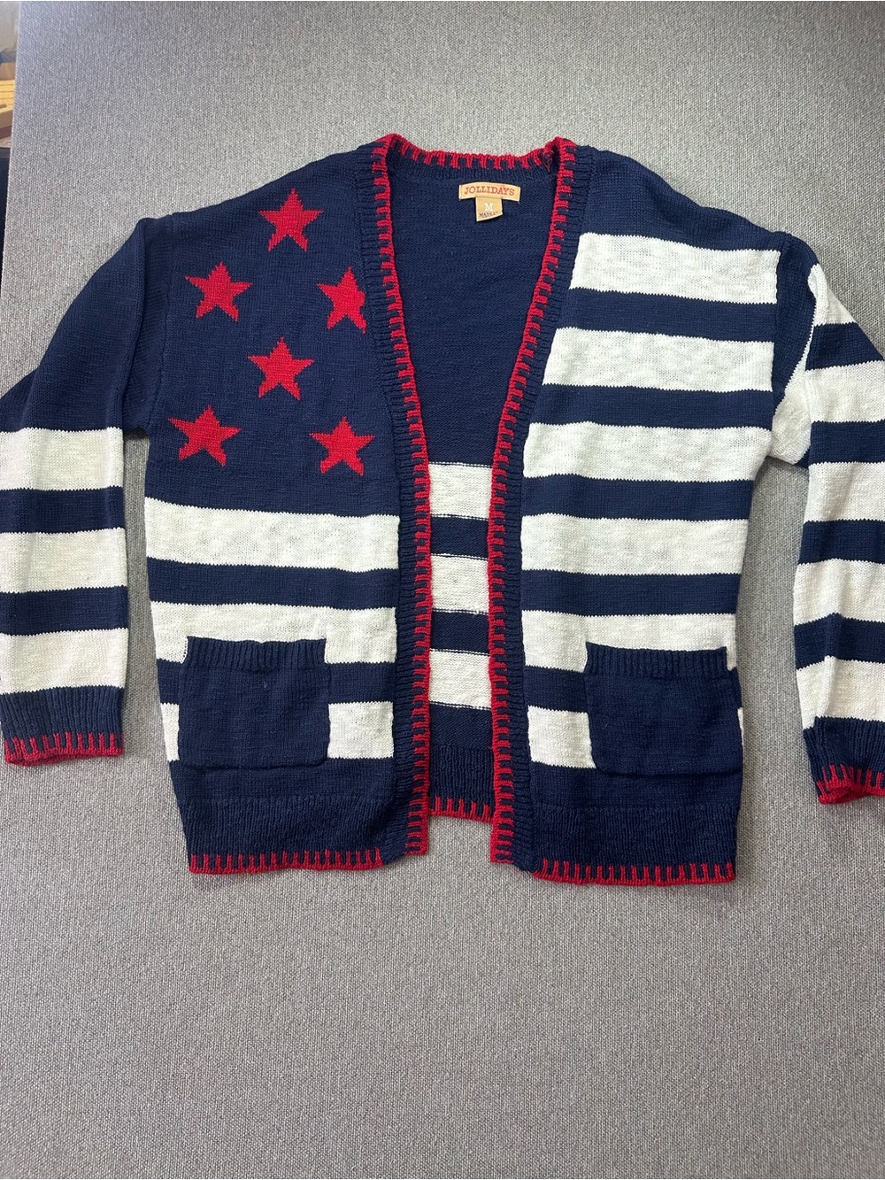 Women’s Navy & White Striped Flag Cardigan Sweater